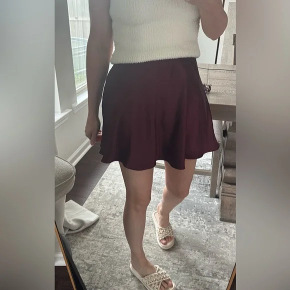 Elegant Maroon Burgundy Satin Skirt - Picture 8 of 14